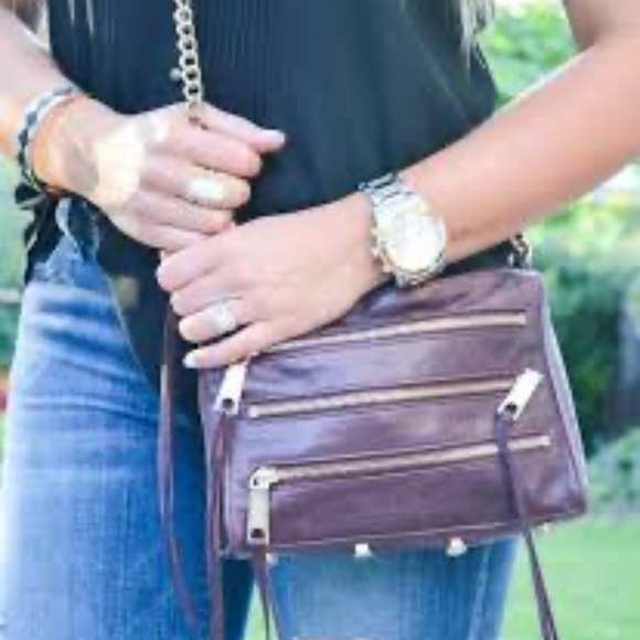 Rebecca Minkoff 5-Zip Mini Crossbody Chain Leather bag in Burgundy Port colour - Picture 13 of 14
